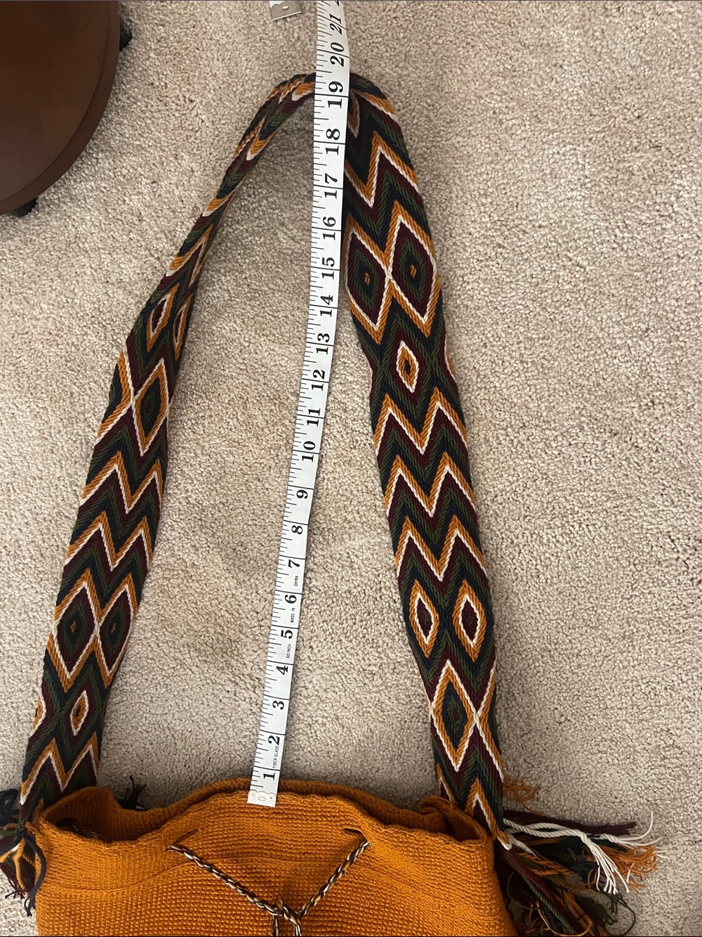 Boho Woven Shoulder Bag in Burnt Orange with Patterned Strap - Picture 5 of 7